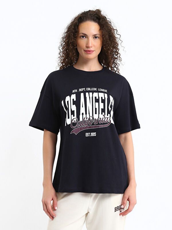 Moudda LC Waikiki - Body imprimé en jersey manches courtes Femme Marine - Tunisie 1