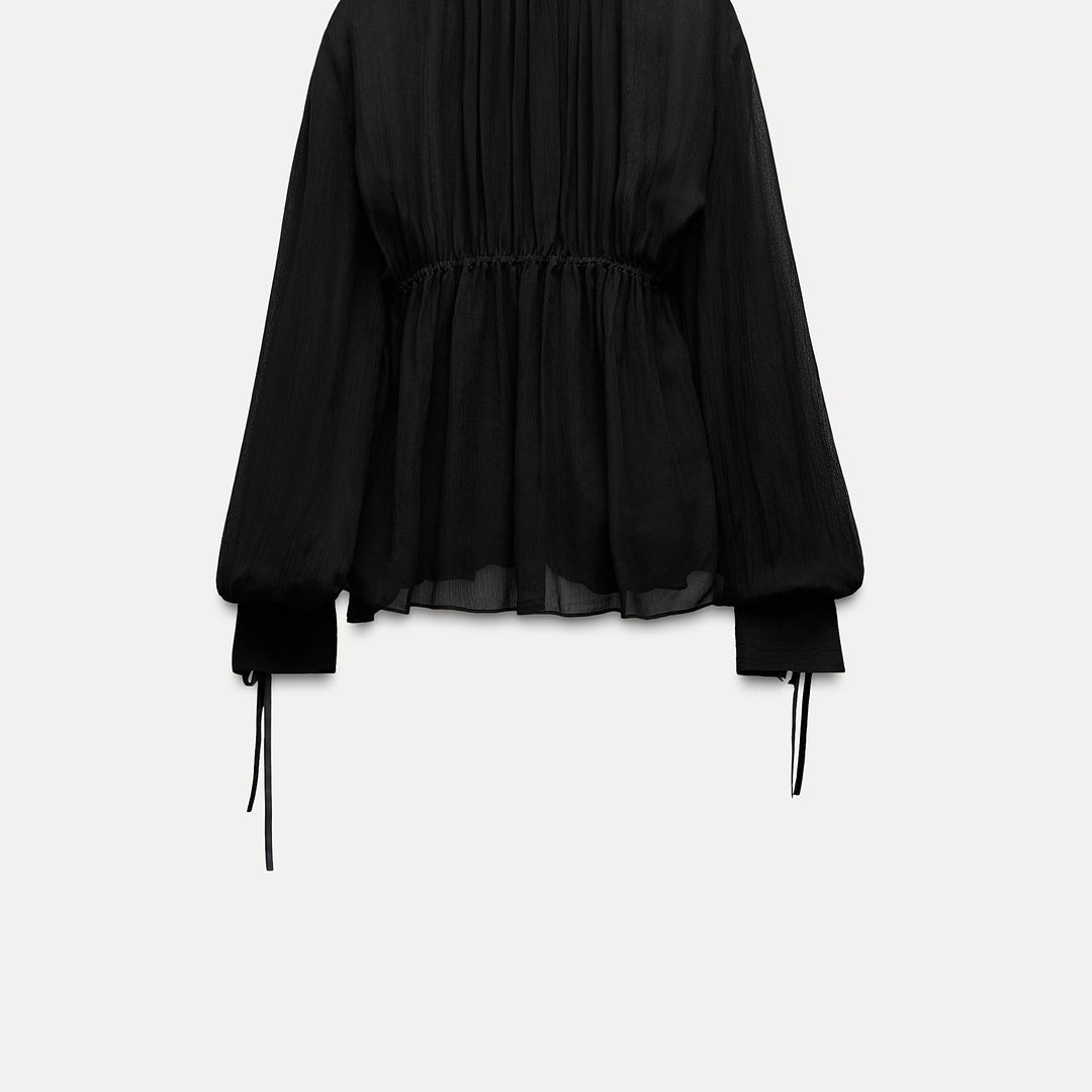 Moudda ZARA - Blouse noir et blanc multiposition combinée velours - Tunisie 1