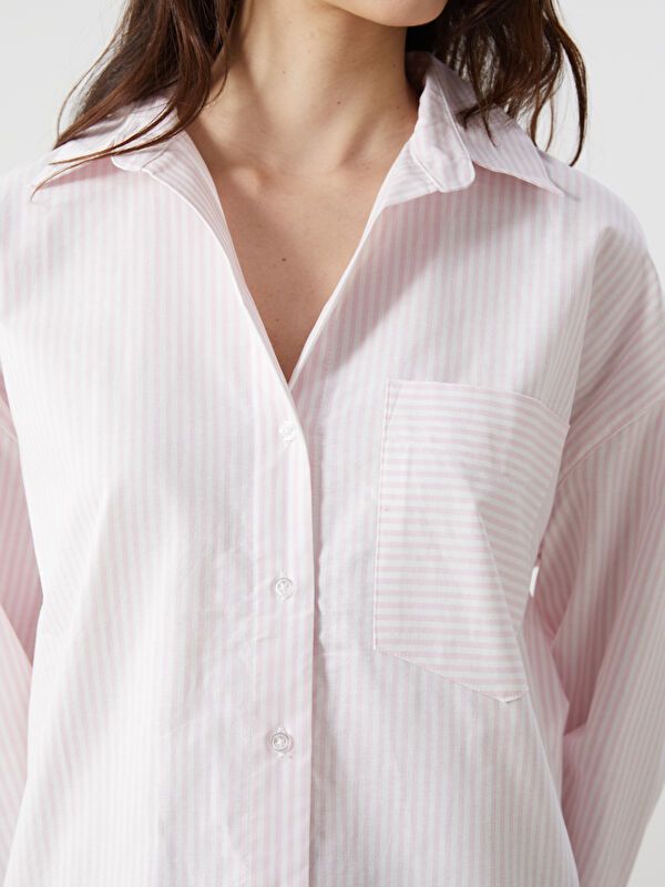 Moudda LC Waikiki - Chemise tissée manches longues Femme Rayures roses - Tunisie 3