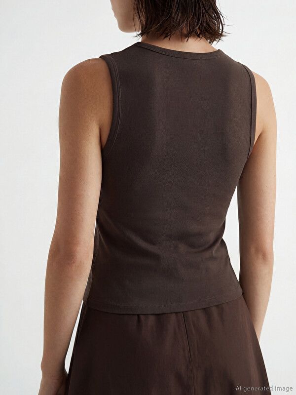 Moudda LC Waikiki - Débardeur basique en jersey pour Femme couleur Marron foncé - Tunisie 3