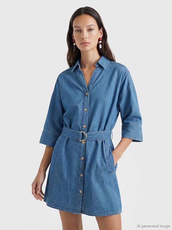 Moudda LC Waikiki - Robe manches courtes en jean pour Femme couleur Rodeo Bleu indigo moyen - Tunisie 1