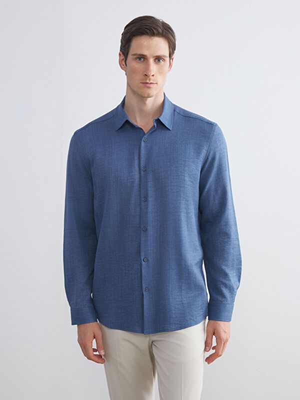 Moudda LC Waikiki - Chemise tissée manches longues Homme Indigo - Tunisie 1