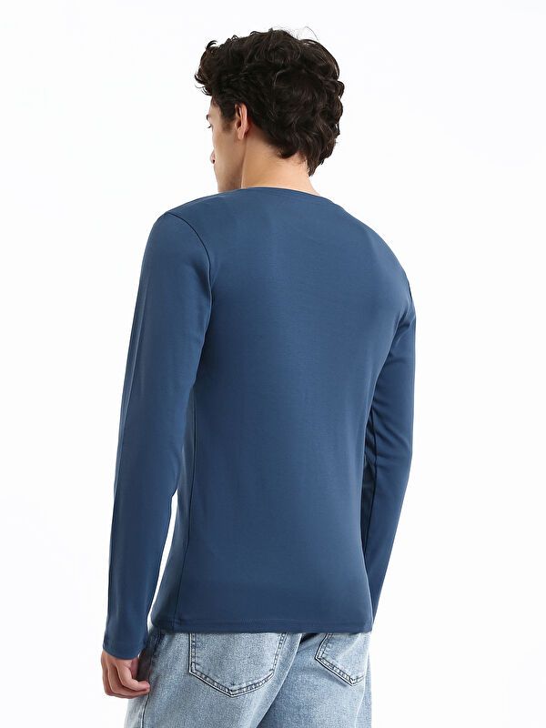 Moudda LC Waikiki - Sweatshirt jersey basique Homme Indigo - Tunisie 5