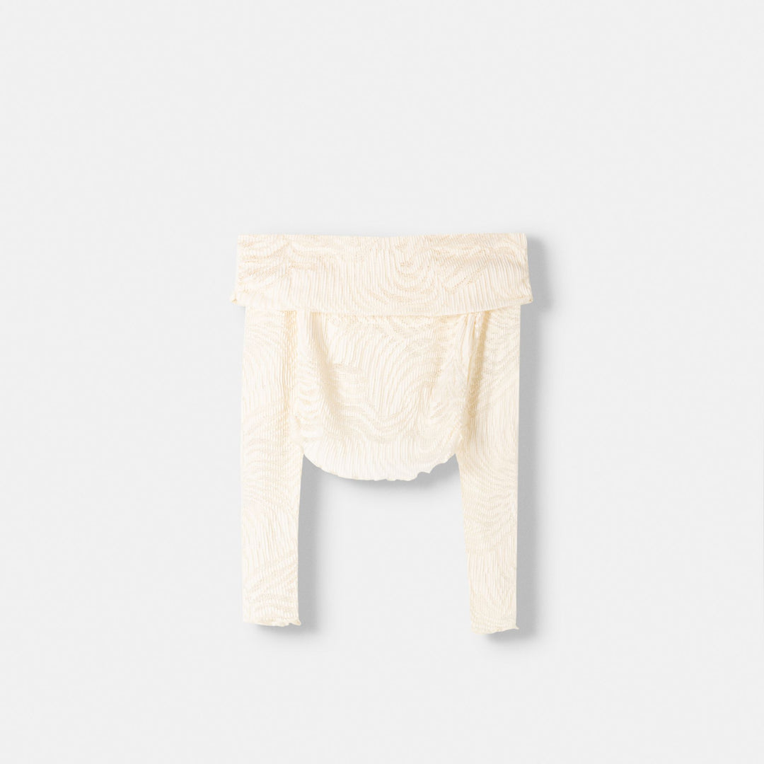 Moudda BERSHKA - Haut Bardot froncé, aspect rustique - Tunisie 1