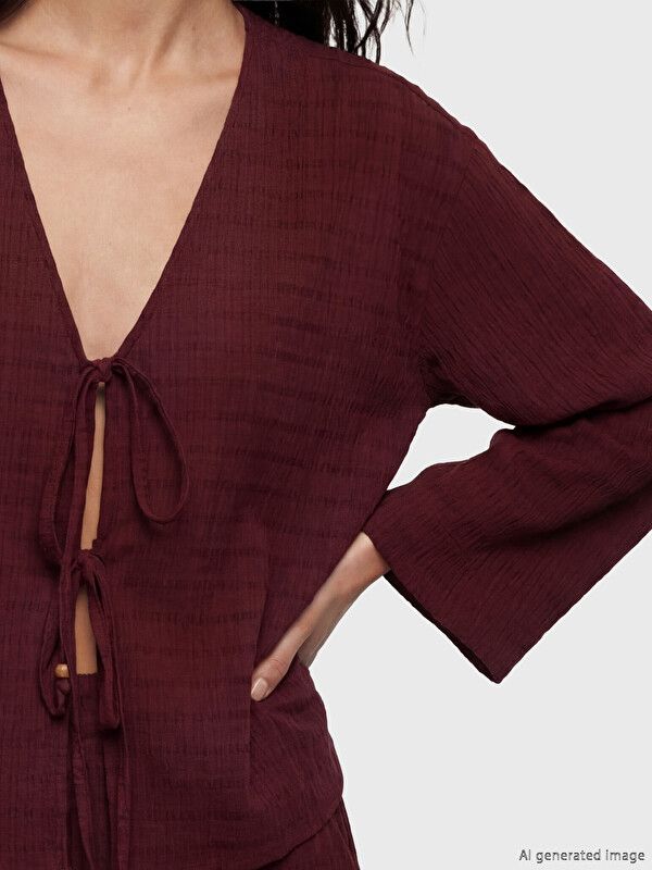 Moudda LC Waikiki - Kimono en tissu pour Femme couleur Bordeaux - Tunisie 3