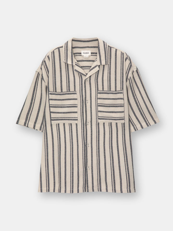Moudda PULL & BEAR - Chemise Demi-Manches Rayures Molleton Écru Twin Set - Tunisie 2
