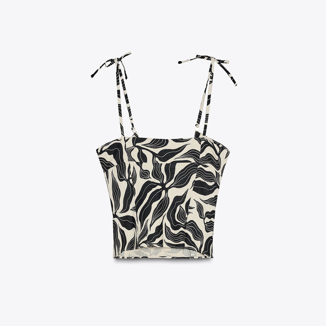 Moudda ZARA - Ensemble Top Lin/Viscose - Feuilles, Fine Bretelle & Applique - Tunisie 2