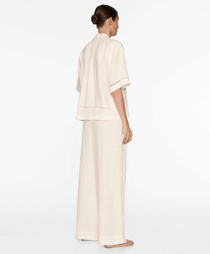 Moudda Oysho - Pantalon 100% Lin Relaxed Brodé Taille Moyenne - Tunisie 7