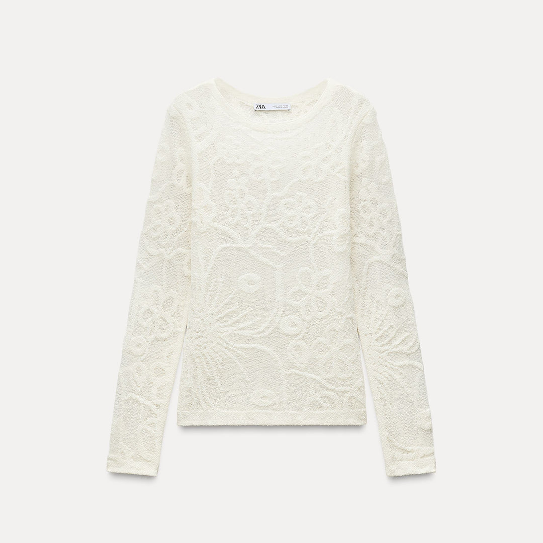 Moudda ZARA - Top manches longues col droit texture fleurs - Tunisie 2