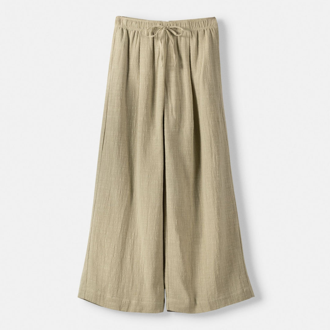 Moudda BERSHKA - Kaki clair – pantalon mousseline rustique jambe large - Tunisie 1
