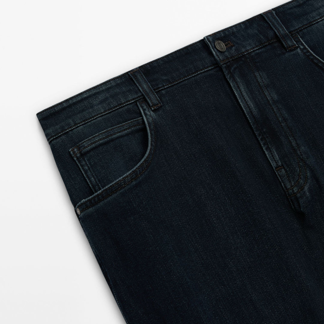 Moudda Massimo Dutti - Pantalon jean brossé bleu noir coupe slim - Tunisie 6