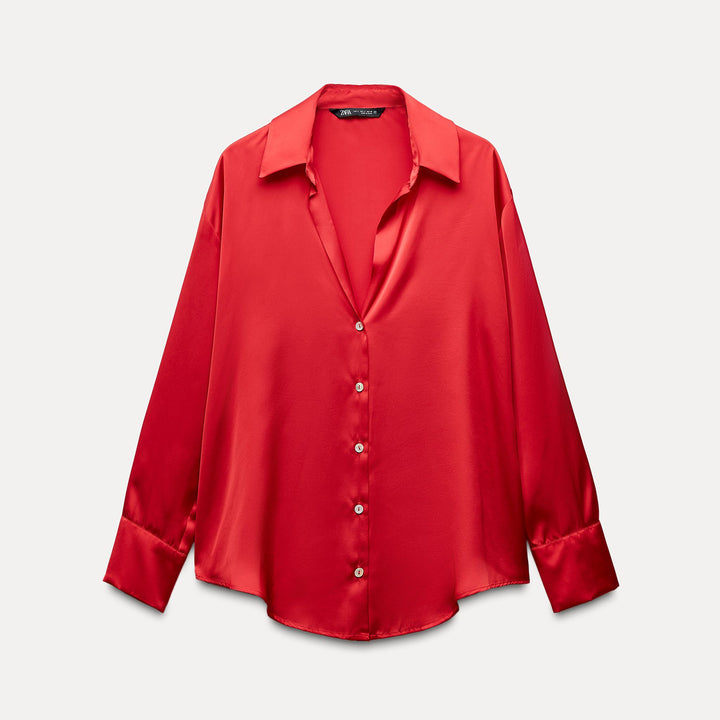 Moudda ZARA - Chemise en satin lisse, manches longues, décolleté plungé - Tunisie 1