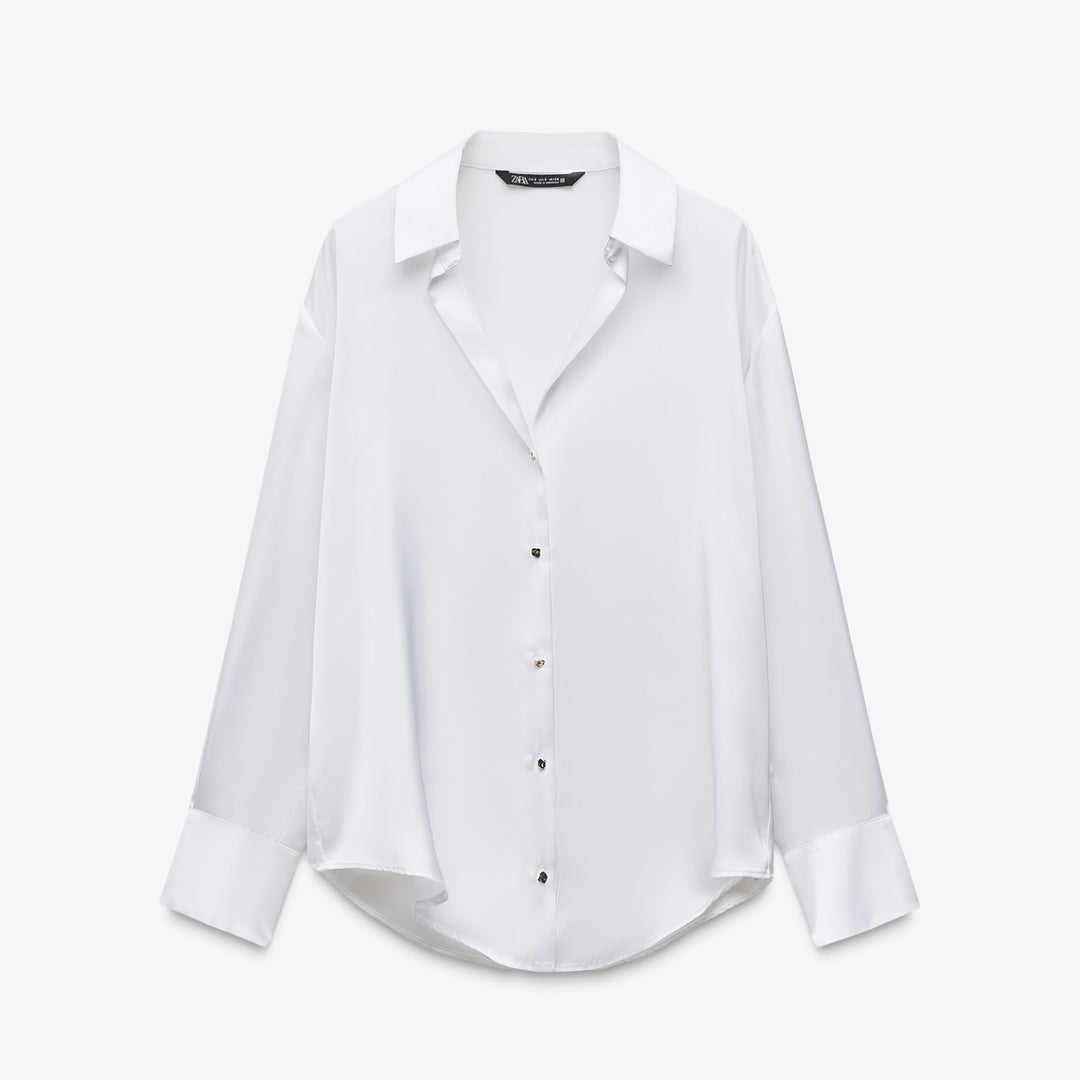Moudda ZARA - Chemise Satin - Encolure Forcée & Bouton Doré - Tunisie 1
