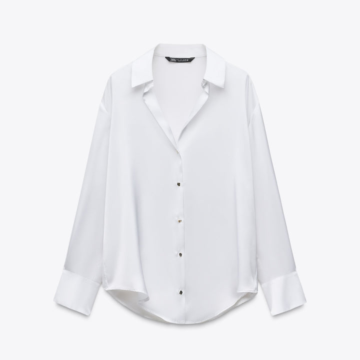 Moudda ZARA - Chemise Satin - Encolure Forcée & Bouton Doré - Tunisie 1