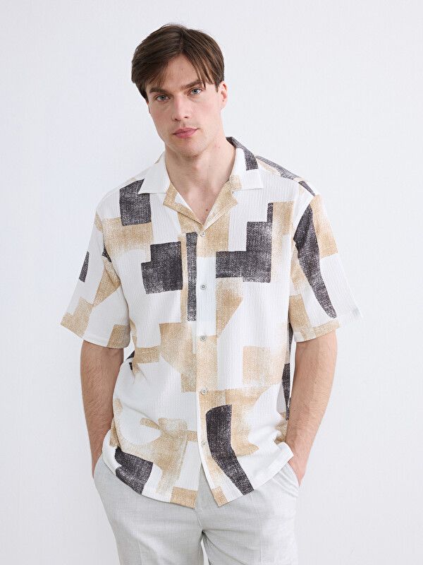Moudda LC Waikiki - Chemise imprimée manches courtes en tissu pour Homme couleur  Beige - Tunisie 1