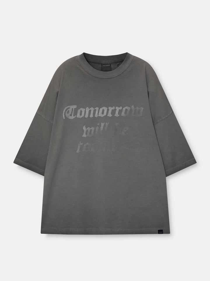 Moudda PULL & BEAR - T-Shirt Demi-Manches Oil Wash Imprimé Boxy Fit Gris - Tunisie 1