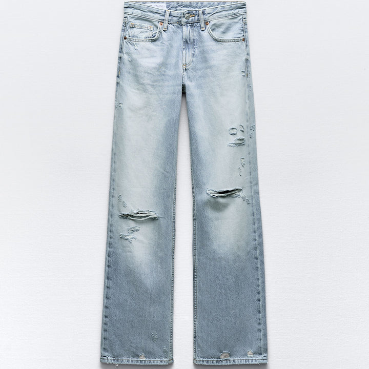Moudda ZARA - Pantalon jambe large taille mi-haute longueur complète déchirures - Tunisie 1