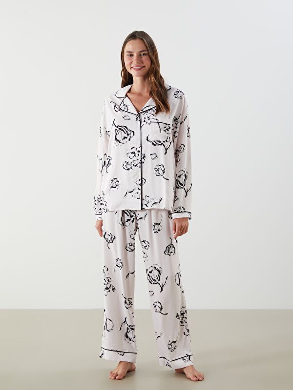 Moudda LC Waikiki - Pyjama tissé manches longues Femme Beige clair - Tunisie 2