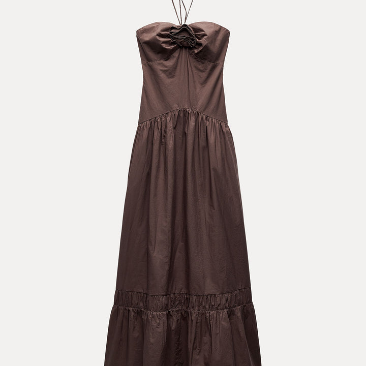 Moudda ZARA - Robe mi-longue popeline col bateau, fleur centrale - Tunisie 1