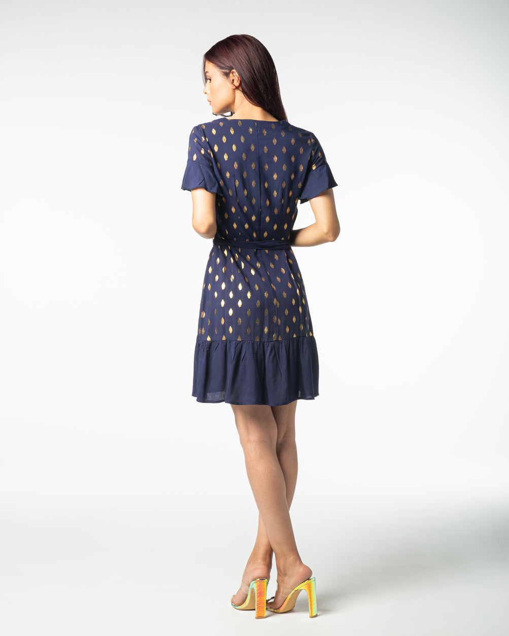 Robe courte à boutons bleu