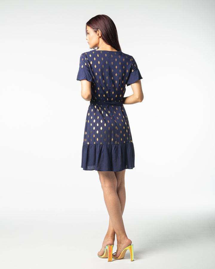 Robe courte à boutons bleu