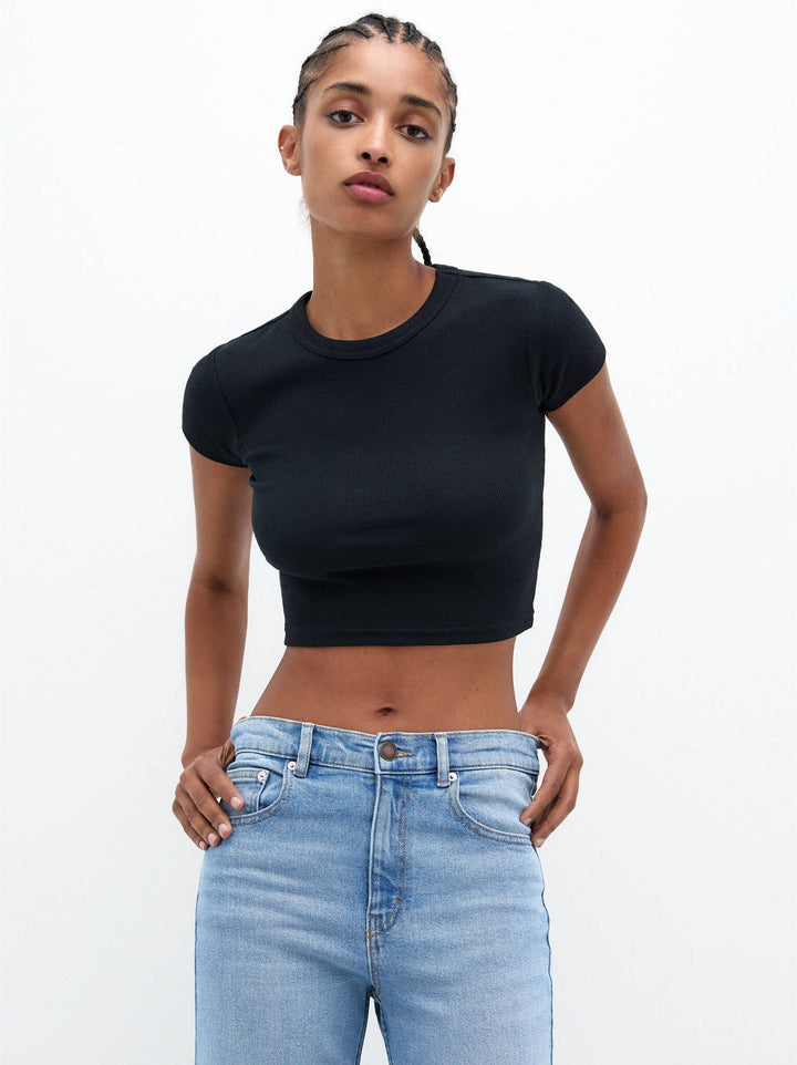 Moudda PULL & BEAR - T-Shirt Basique Crop Côtelé Encolure Ronde - Tunisie 7