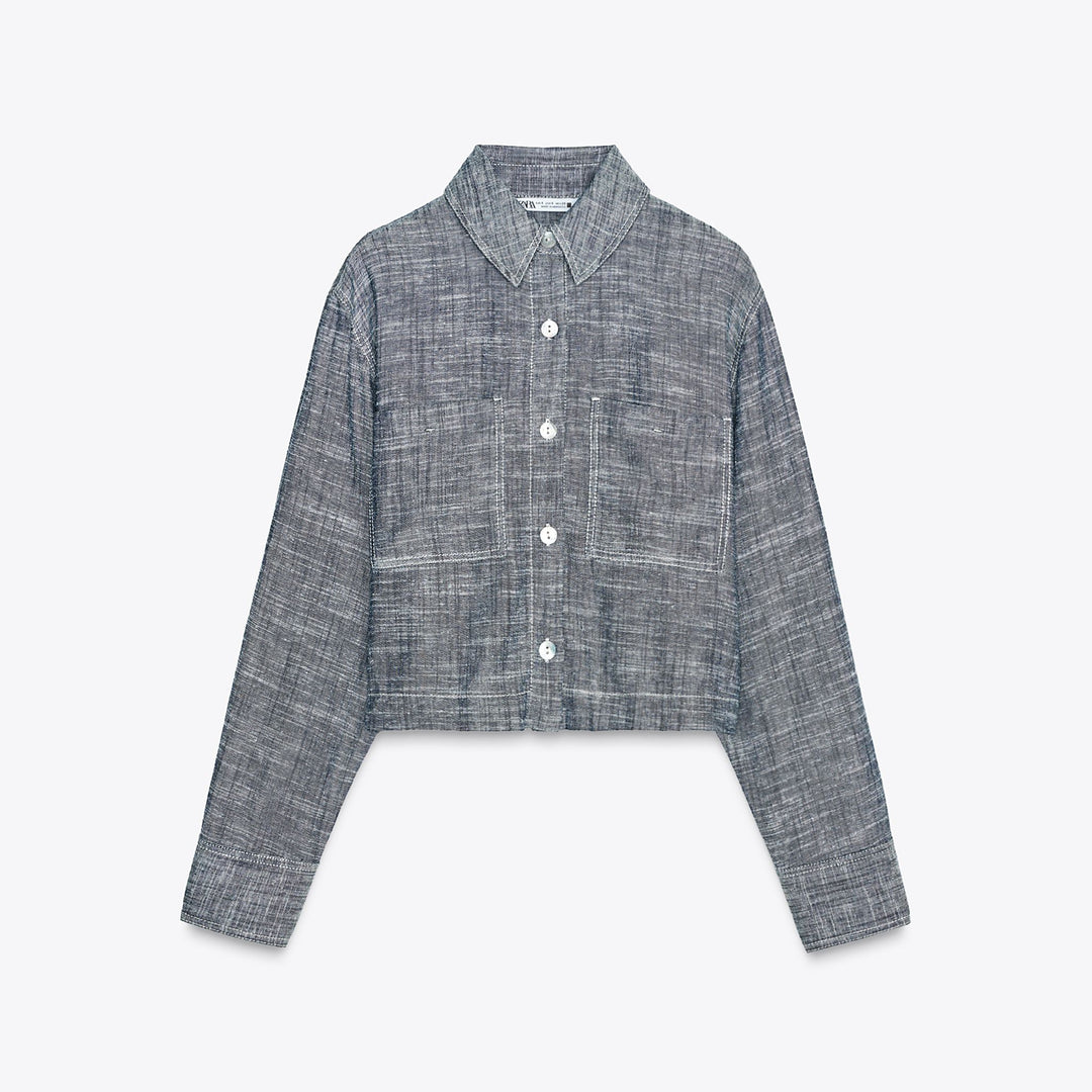 Moudda ZARA - Chemise Lin Indigo - Col Chemisier & Poches - Tunisie 1
