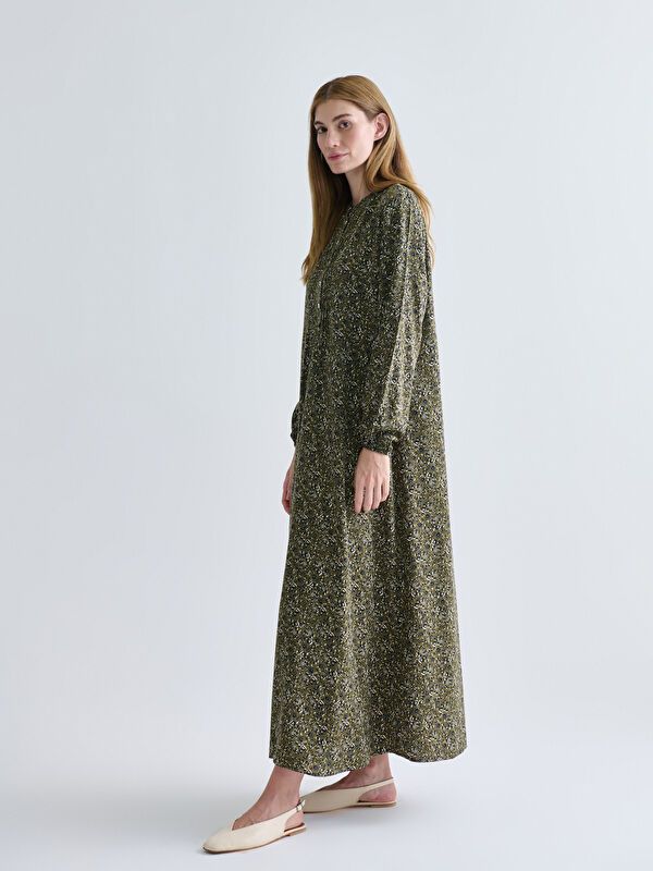Moudda LC Waikiki - Robe tissée manches longues Femme Imprimé kaki foncé - Tunisie 1