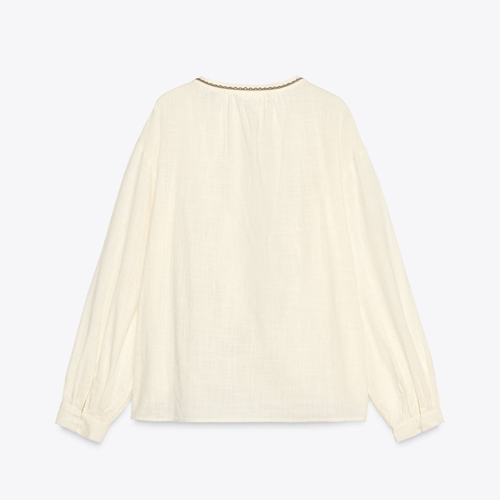Moudda ZARA - Blouse - Encolure Forcée, Broderie Contrastée & Perles - Tunisie 2