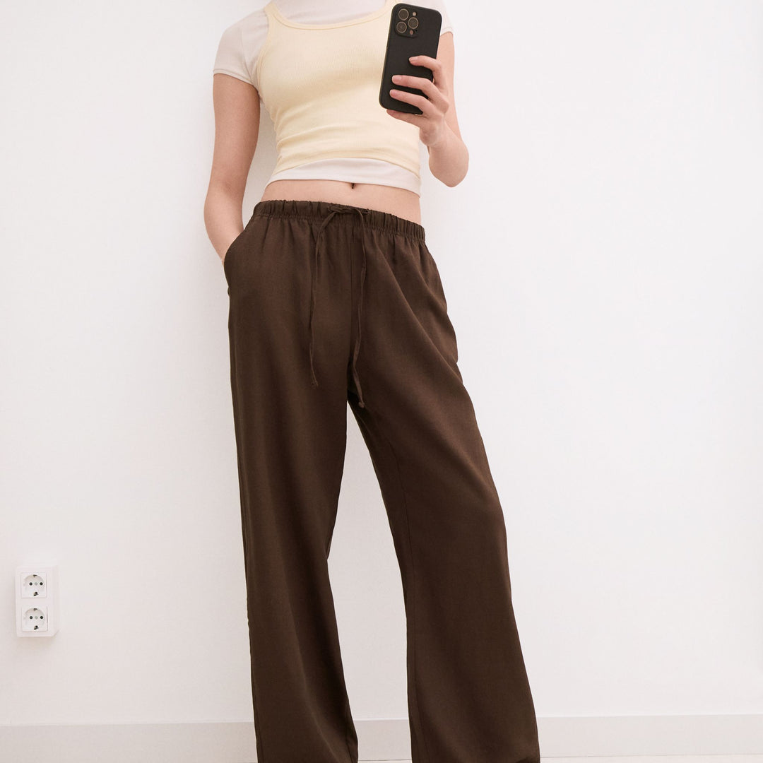 Moudda BERSHKA - Pantalon Lin - Détail Élastique Taille (Tall) - Tunisie 1