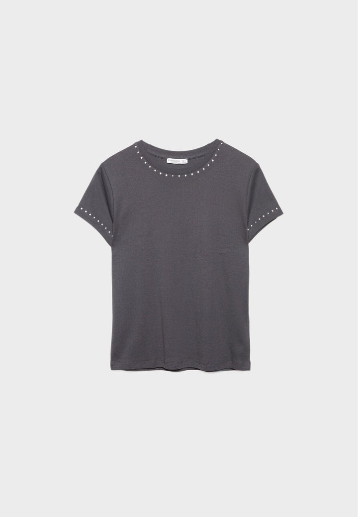 Moudda STRADIVARIUS - T-Shirt Regular M/C Col Rond Fitted avec Détail Clous - Tunisie 2