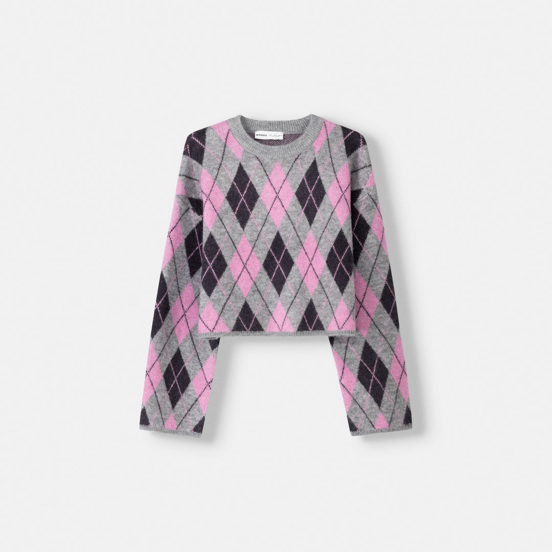 Moudda BERSHKA - Pull Col Rond Jacquard à Losanges - Tunisie 1