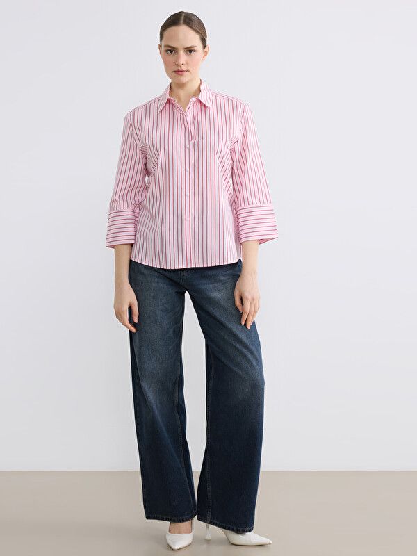 Moudda LC Waikiki - Chemise manches longues en tissu pour Femme couleur Rose rayé - Tunisie 2