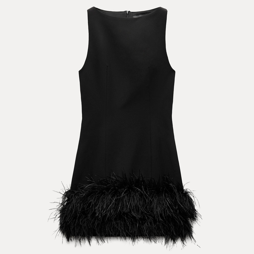 Moudda ZARA - Robe courte col bateau élastique, plumes décoratives - Tunisie 2