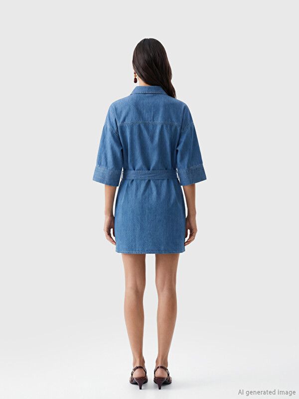 Moudda LC Waikiki - Robe manches courtes en jean pour Femme couleur Rodeo Bleu indigo moyen - Tunisie 4