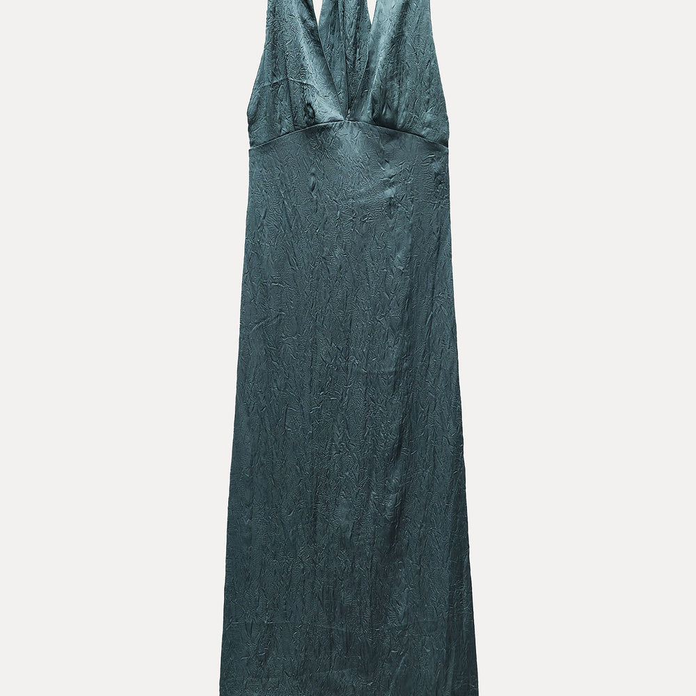 Moudda ZARA - Robe mi-longue satinée froissée col en V boucle dorée - Tunisie 2