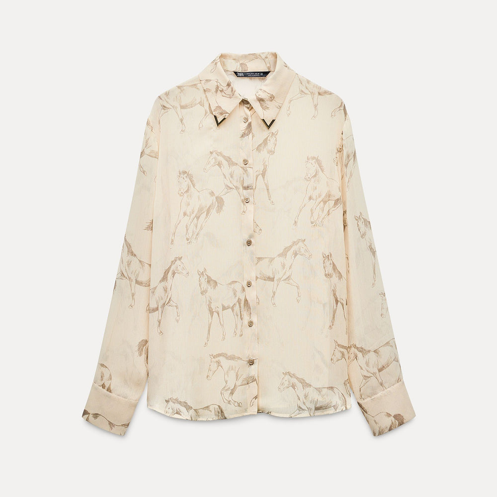 Moudda ZARA - Chemise imprimée chevaux, détail doré col - Tunisie 2