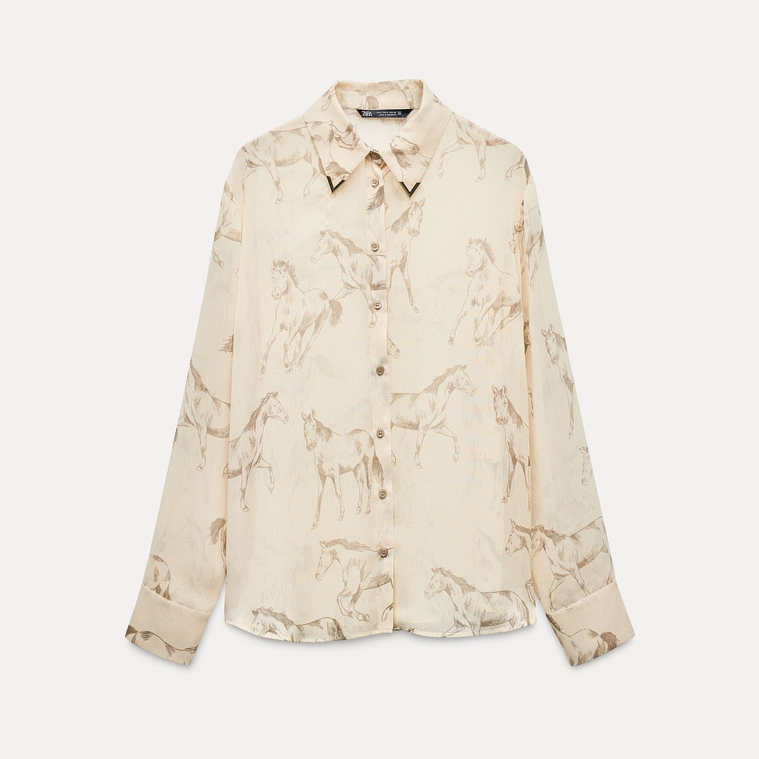 Moudda ZARA - Chemise imprimée chevaux, détail doré col - Tunisie 2