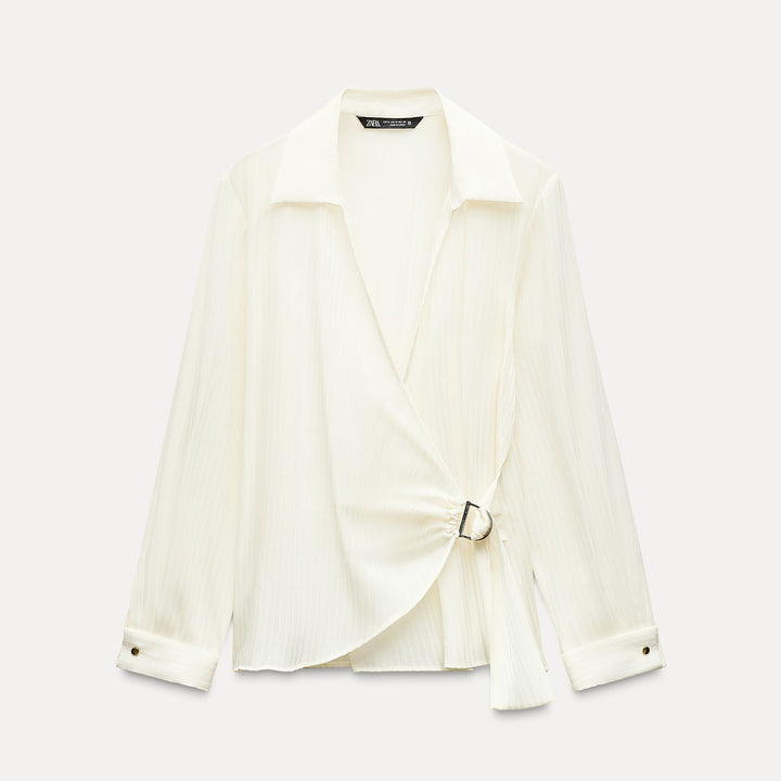 Moudda ZARA - Chemise tissu brillant manches longues croisée avec boucle - Tunisie 1