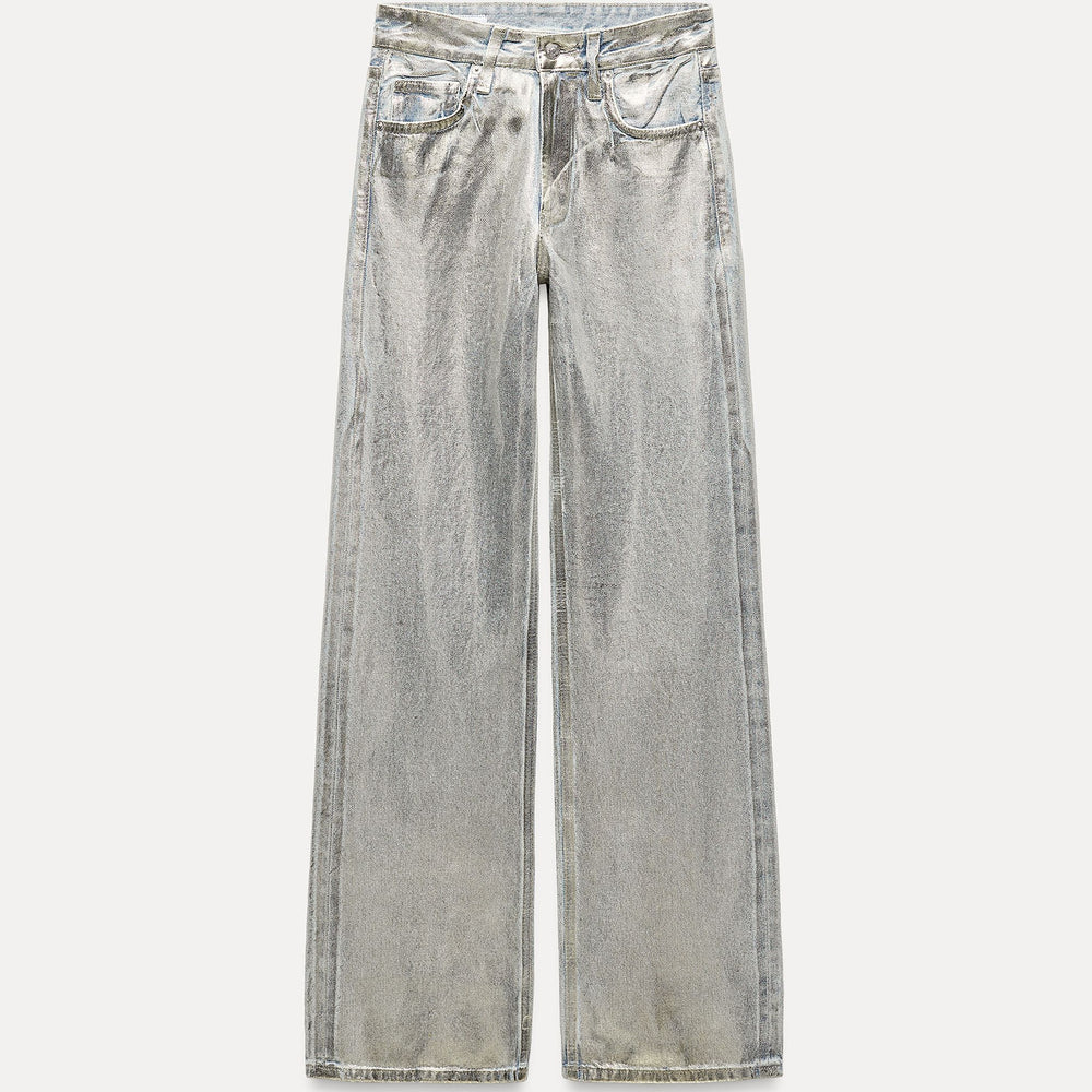 Moudda ZARA - Pantalon jambe large effet métallisé taille mi-haute - Tunisie 2