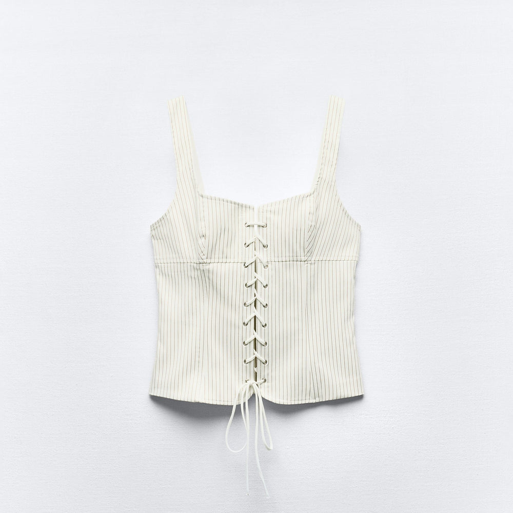 Moudda ZARA - Top coton extensible fines bretelles rayé détail œillets - Tunisie 2