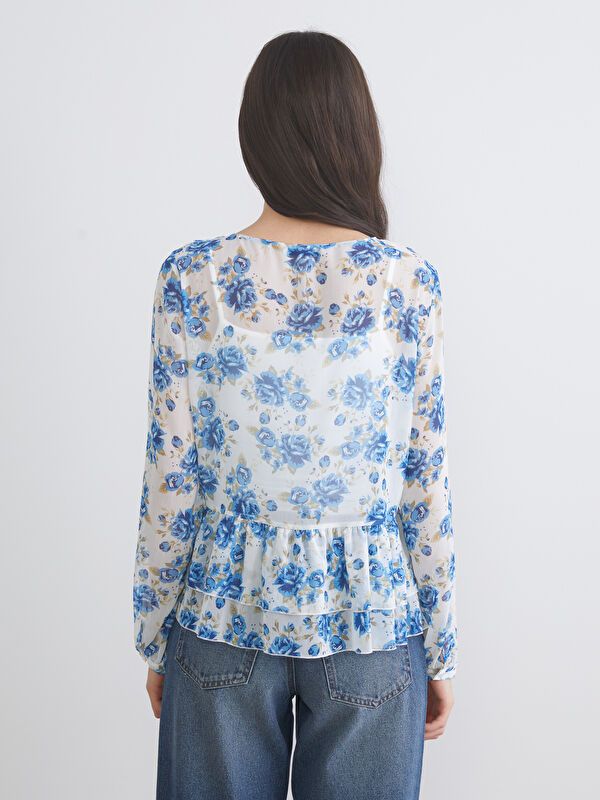 Moudda LC Waikiki - Blouse tissée manches longues Femme Impression bleu clair - Tunisie 4