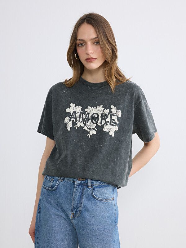 Moudda LC Waikiki - Body imprimé manches courtes en jersey pour Femme couleur Rodeo anthracite - Tunisie 1