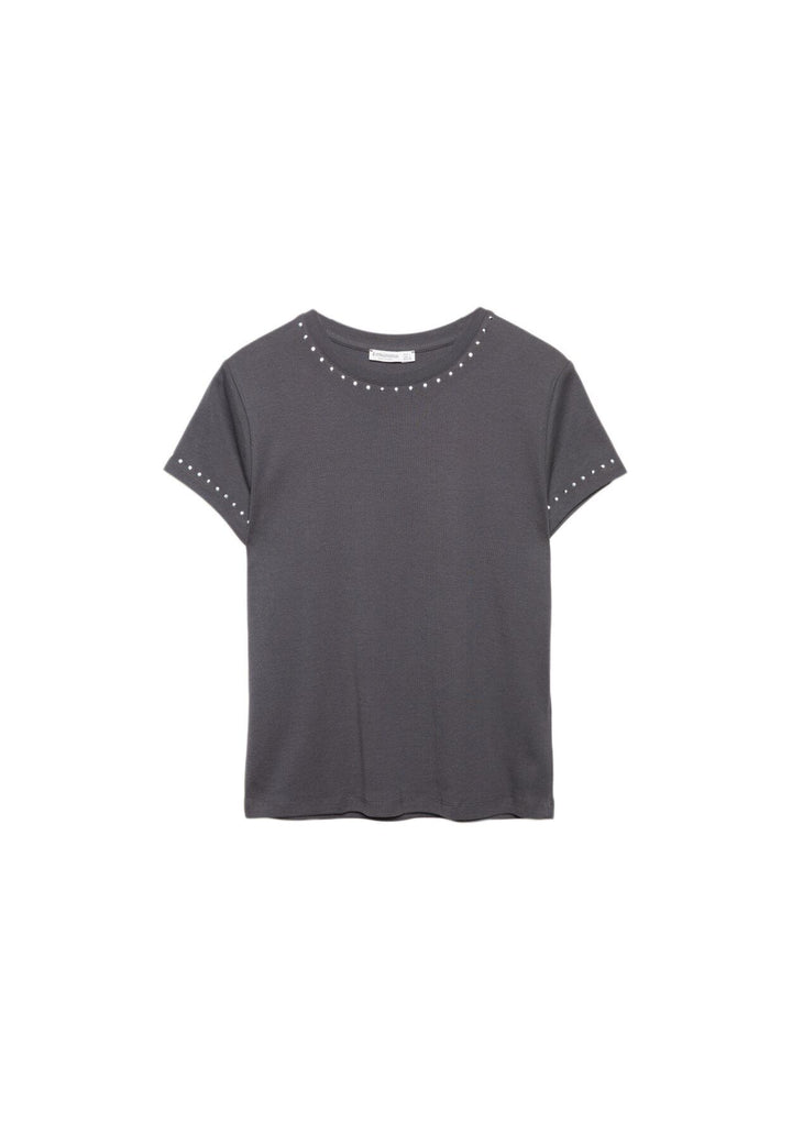 Moudda STRADIVARIUS - T-Shirt Regular M/C Col Rond Fitted avec Détail Clous - Tunisie 1