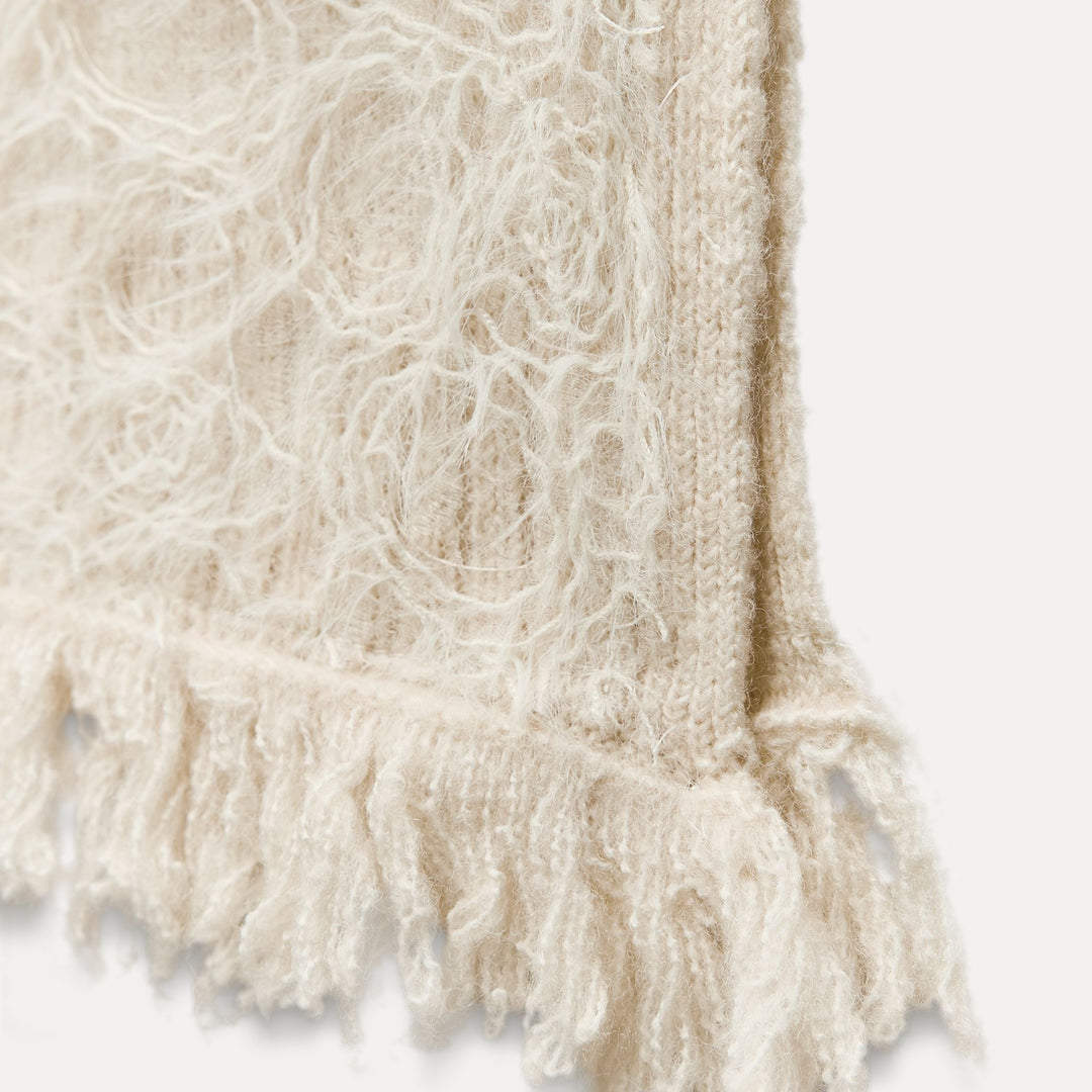 Moudda ZARA - Pull boxy structure tissée, finitions franges - Tunisie 3