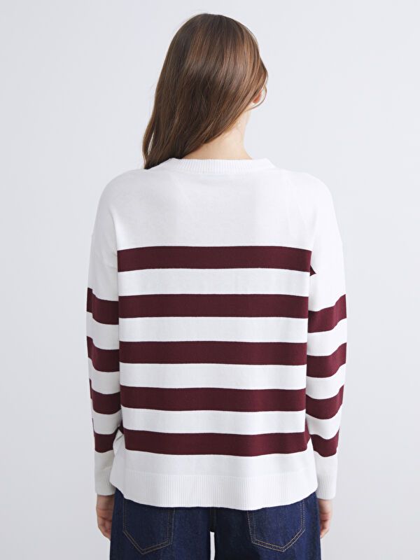 Moudda LC Waikiki - Pull tricot moyen Femme Rayures bordeaux - Tunisie 4