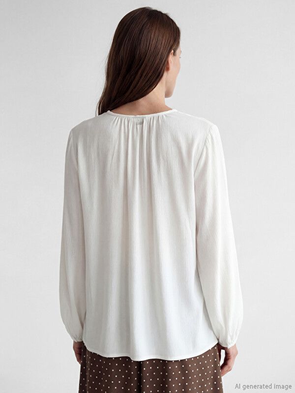 Moudda LC Waikiki - Chemisier (blouse) manches longues en tissu pour Femme couleur Blanc - Tunisie 4