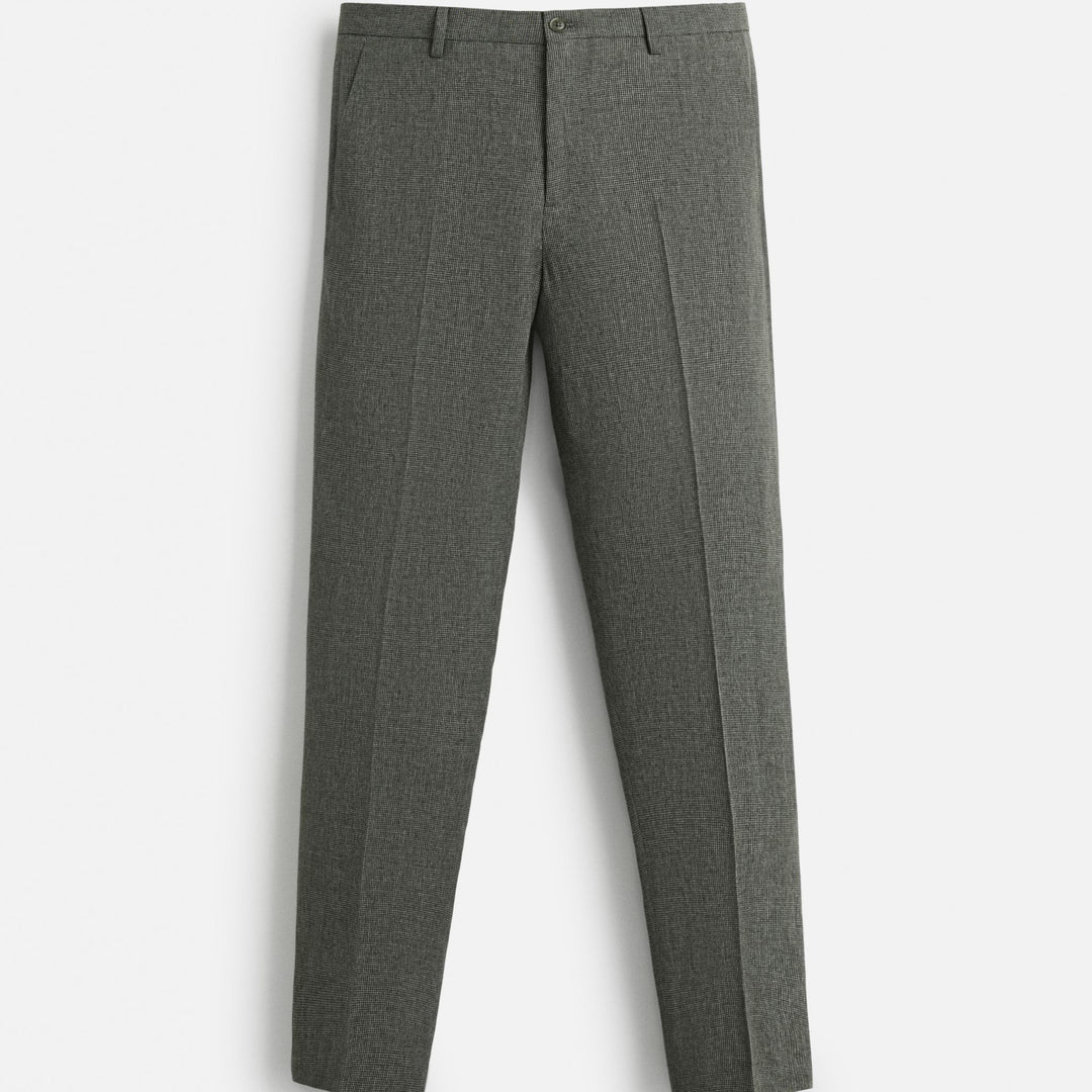 Moudda ZARA - Pantalon - Fantaisie Pied-de-poule & Lin Mélangé Vert - Tunisie 1
