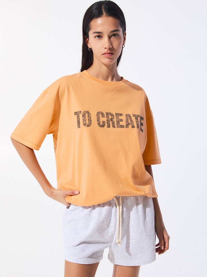 Moudda PULL & BEAR - T-Shirt Graphique - Orange & Texte - Tunisie 2