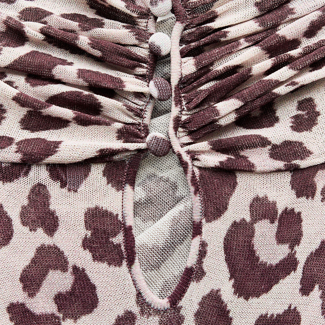 Moudda ZARA - Top manches longues col haut drapé imprimé animalier maille fine - Tunisie 4